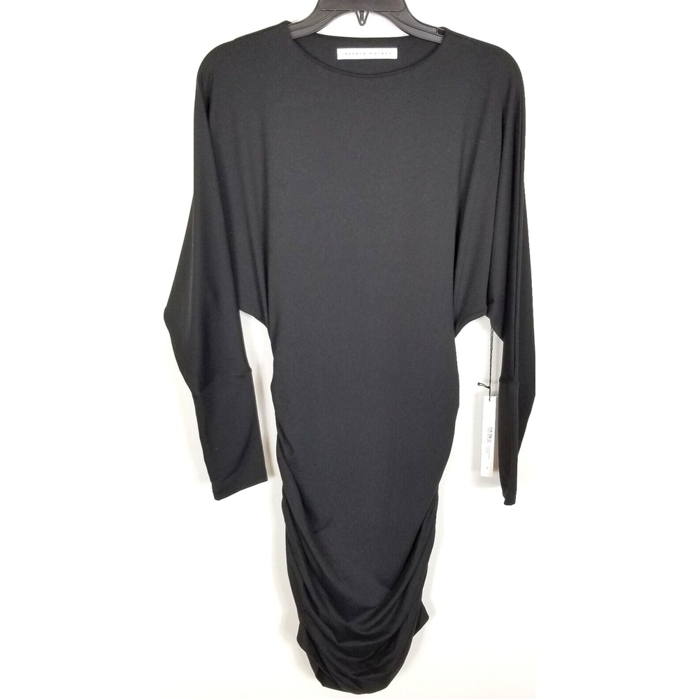 Susana Monaco Women Jane Ruched Bat Wing Dress Size S Black Mini Long Sleeve